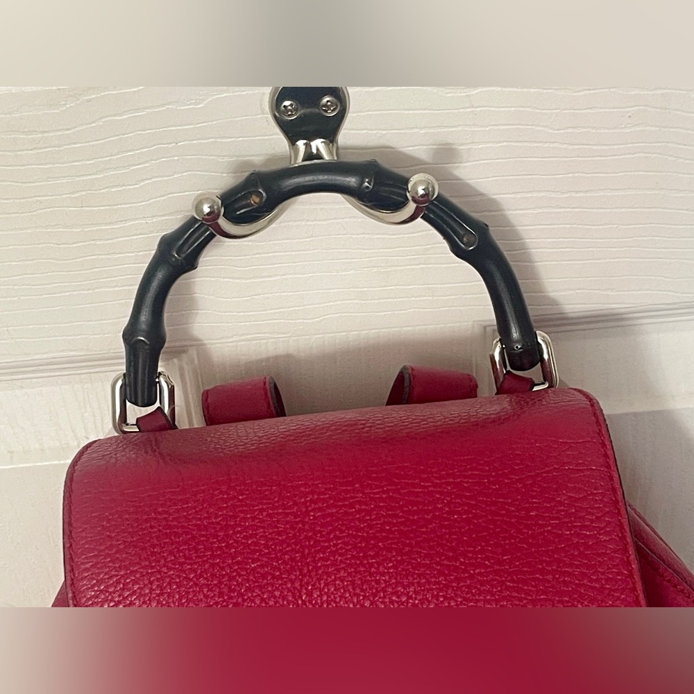 Gucci Bamboo 387149 Small Backpack w/Tassels Pebbled Leather Vintage Raspberry - Picture 7 of 16